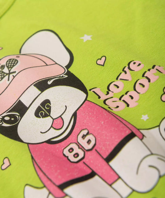 Conjunto Curto para Bebê Menina Cachorrinho Verde
