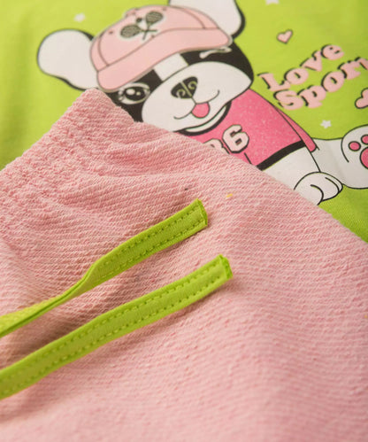 Conjunto Curto para Bebê Menina Cachorrinho Verde