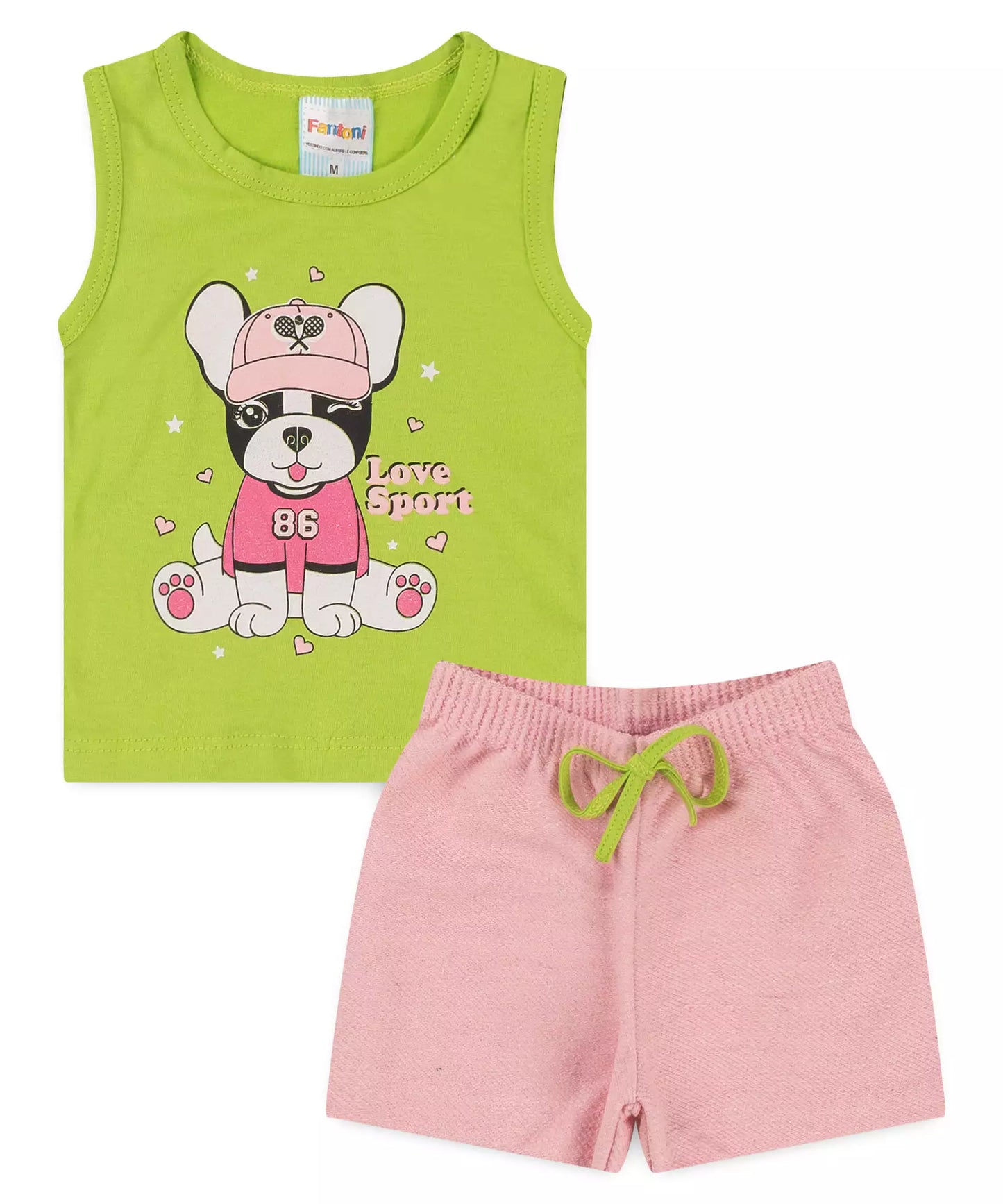 Conjunto Curto para Bebê Menina Cachorrinho Verde