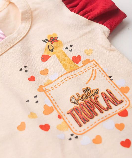 Conjunto Curto para Bebê Menina Girafinha Encantada Marfim