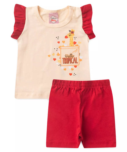 Conjunto Curto para Bebê Menina Girafinha Encantada Marfim