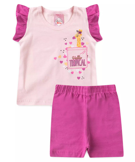 Conjunto Curto para Bebê Menina Girafinha Encantada Rosa
