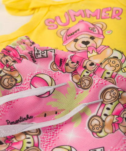 Conjunto Curto para Bebê Menina Ursinho Amarelo