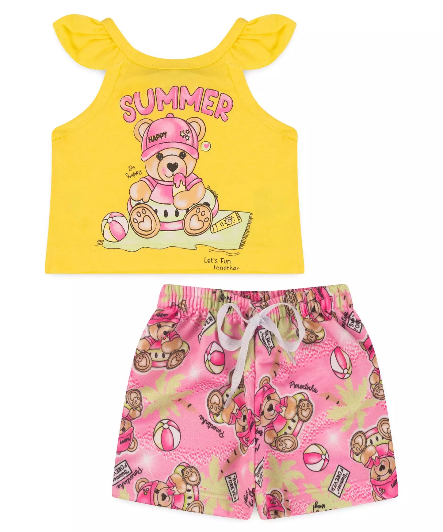 Conjunto Curto para Bebê Menina Ursinho Amarelo