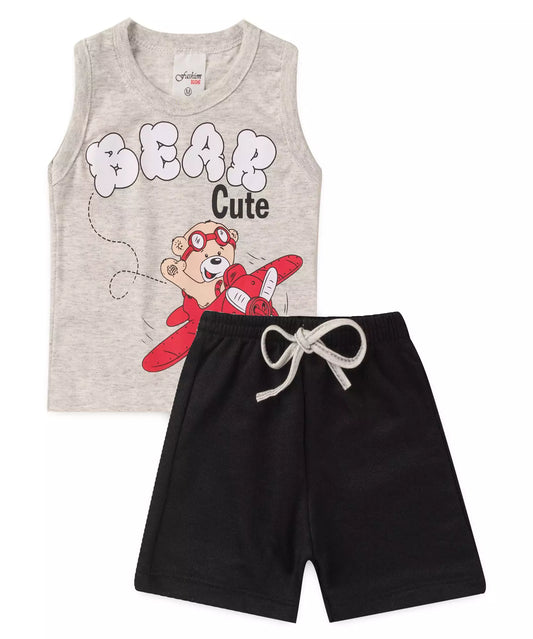 Conjunto Curto para Bebê Menino Avião Mescla