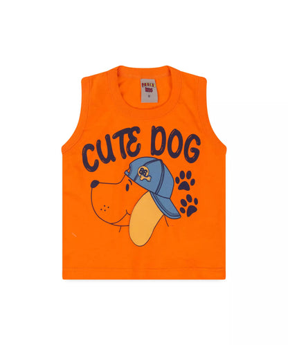 Conjunto Curto para Bebê Menino Cachorro Laranja