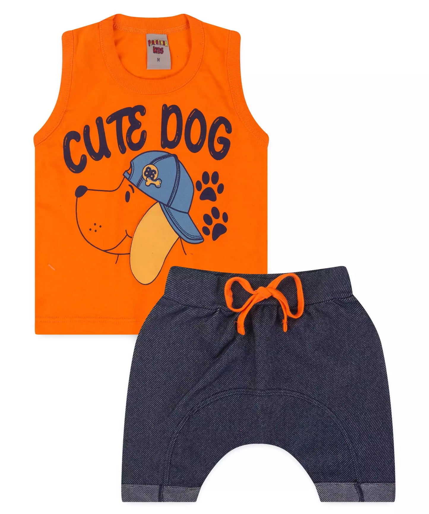 Conjunto Curto para Bebê Menino Cachorro Laranja