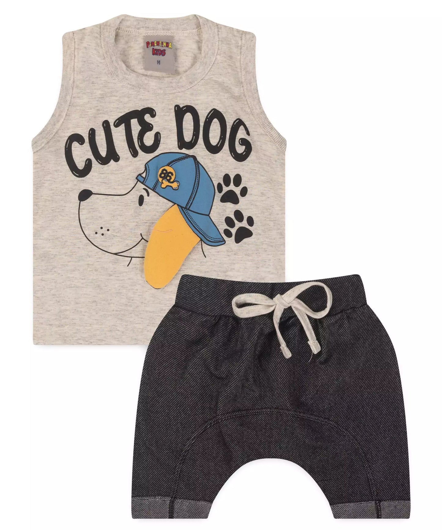 Conjunto Curto para Bebê Menino Mescla Cachorro