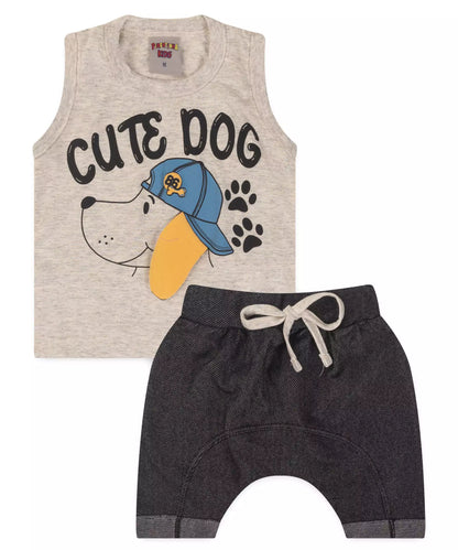 Conjunto Curto para Bebê Menino Mescla Cachorro