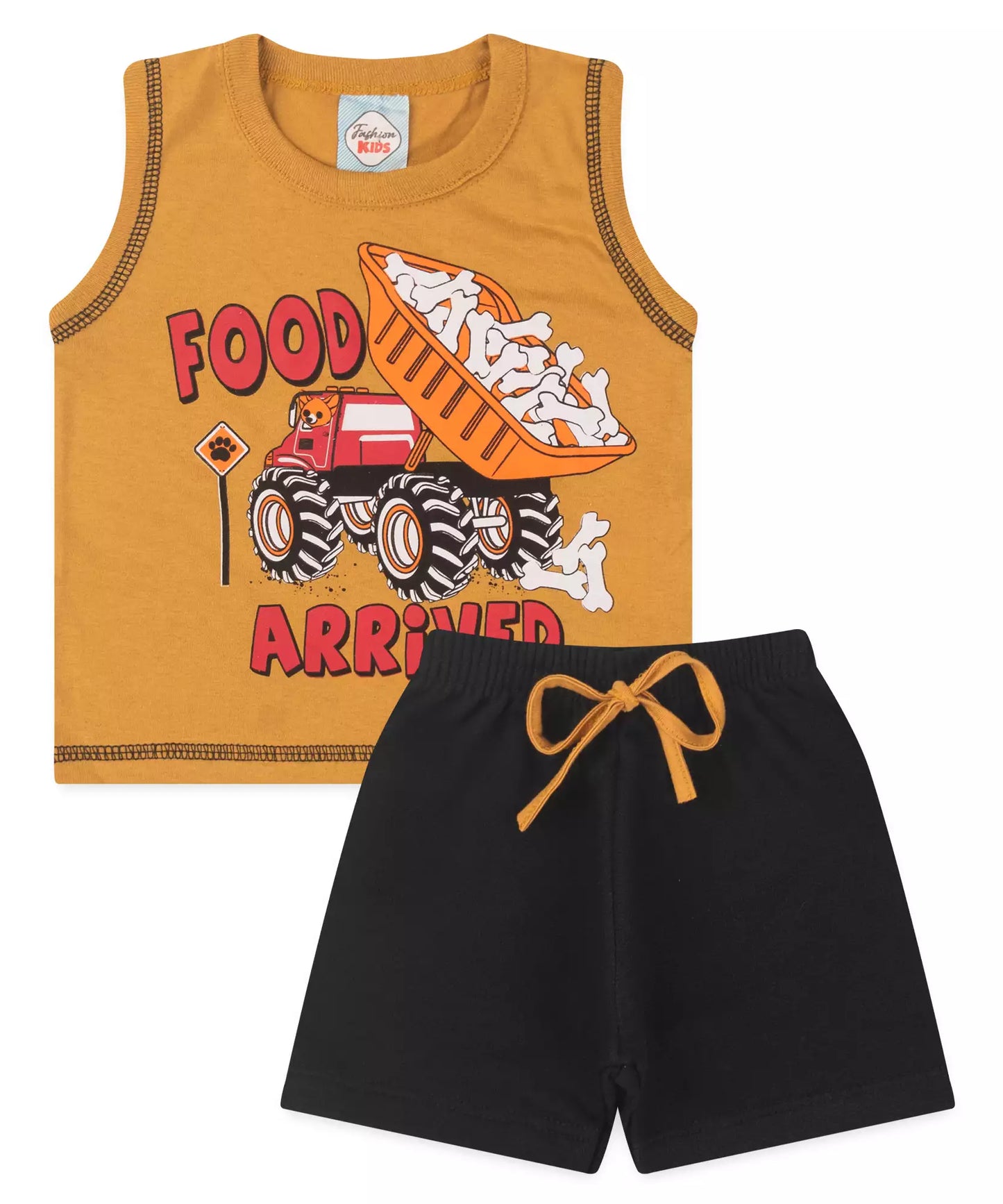 Conjunto Curto para Bebê Menino Caminhão Marrom