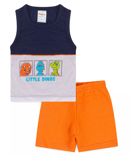Conjunto Curto para Bebê Menino Dinossauro Laranja
