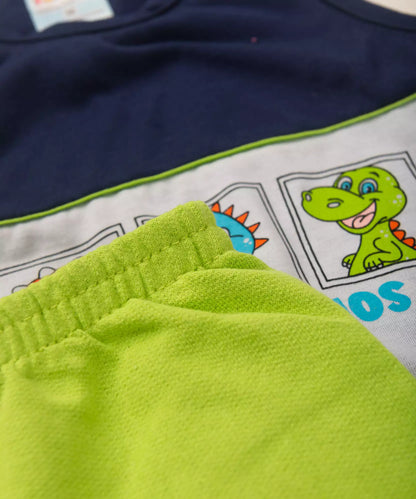 Conjunto Curto para Bebê Menino no Dinossauro Verde