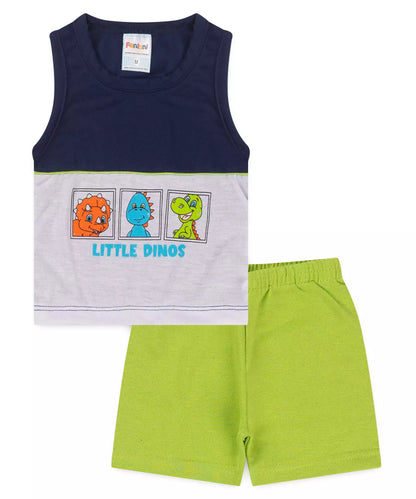 Conjunto Curto para Bebê Menino no Dinossauro Verde