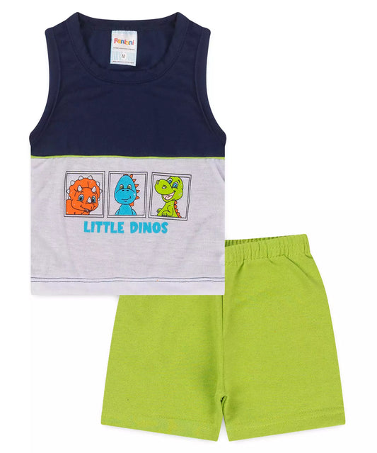 Conjunto Curto para Bebê Menino no Dinossauro Verde