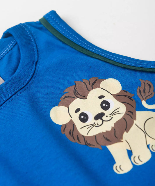 Conjunto Curto para Bebê Menino Leãozinho do Safari Marinho