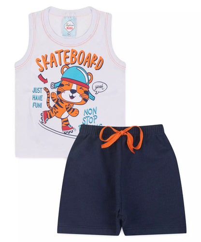 Conjunto Curto para Bebê Menino Tigre Branco