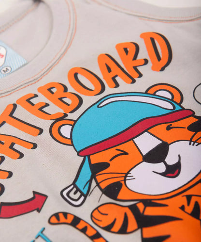 Conjunto Curto para Bebê Menino Cinza Tigre
