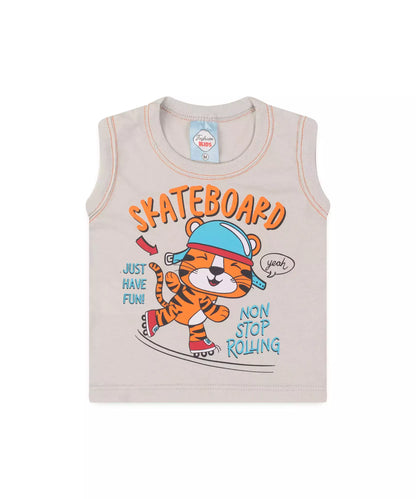 Conjunto Curto para Bebê Menino Cinza Tigre