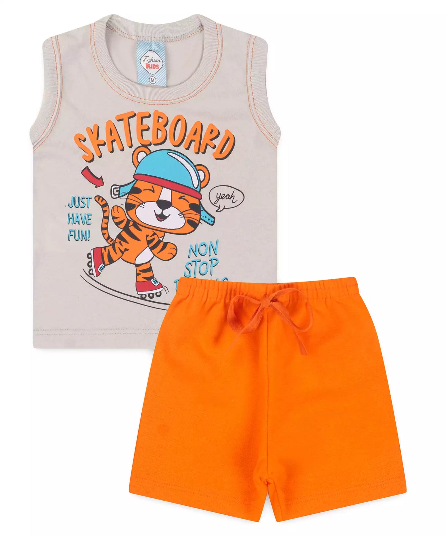Conjunto Curto para Bebê Menino Cinza Tigre