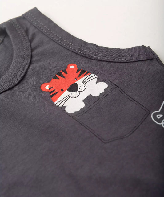 Conjunto Curto para Bebê Menino Tigrinho Chumbo