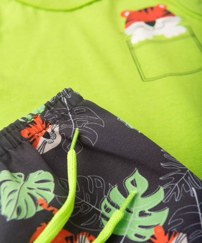 Conjunto Curto para Bebê Menino Tigrinho Verde