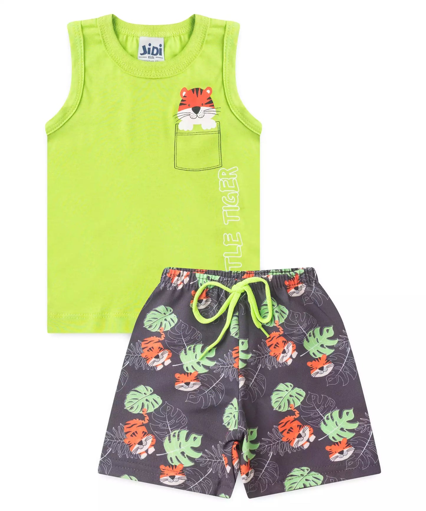 Conjunto Curto para Bebê Menino Tigrinho Verde