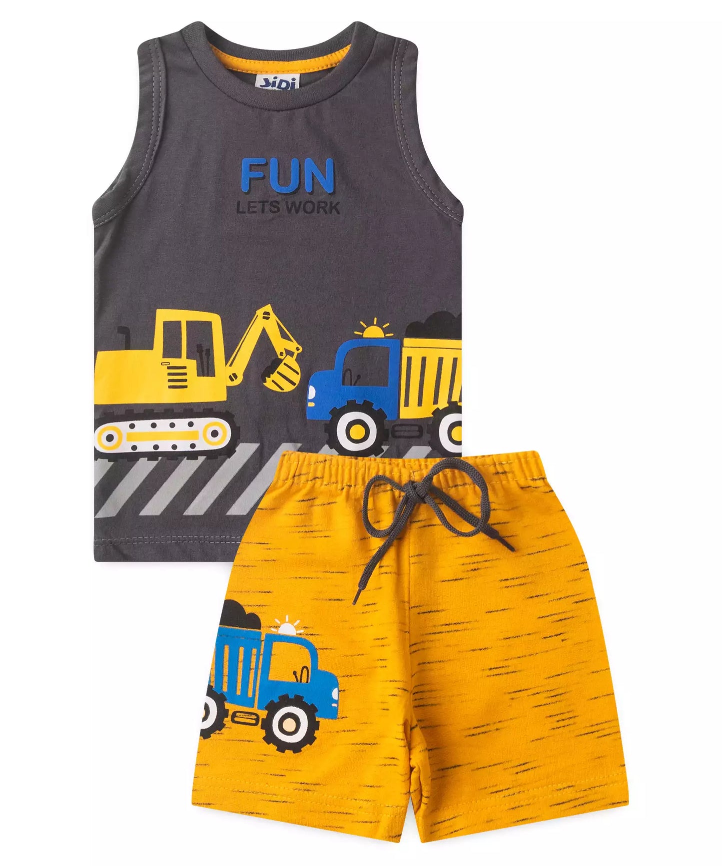 Conjunto Curto para Bebê Menino Trator Chumbo