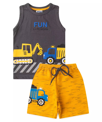 Conjunto Curto para Bebê Menino Trator Chumbo