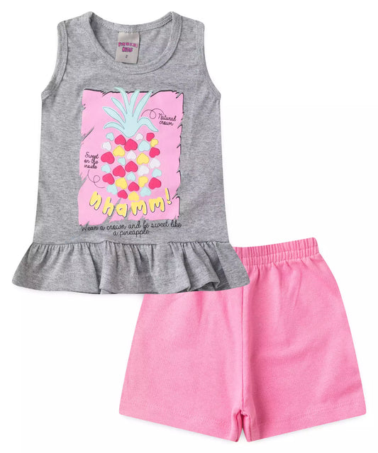 Conjunto Curto para Menina Abacaxi Mescla Banana