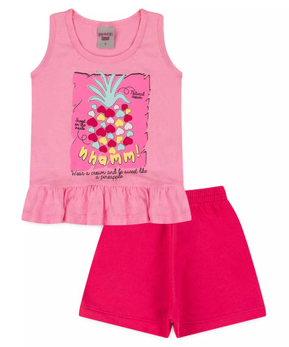 Conjunto Curto para Menina Abacaxi Rosa