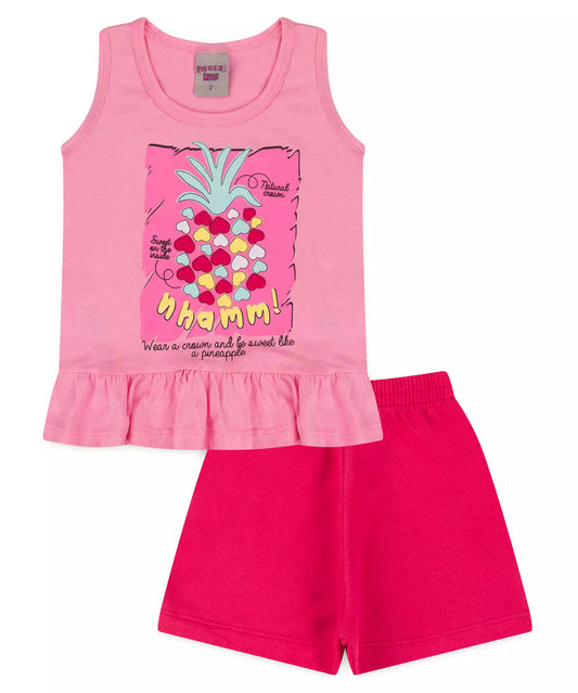Conjunto Curto para Menina Abacaxi Rosa