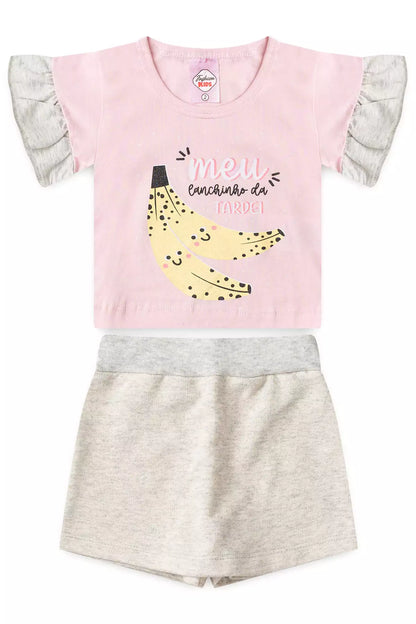 Conjunto Curto para Menina Banana Divertida Rosa
