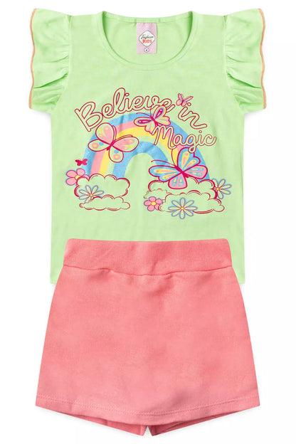 Conjunto Curto para Menina Borboletas Verde