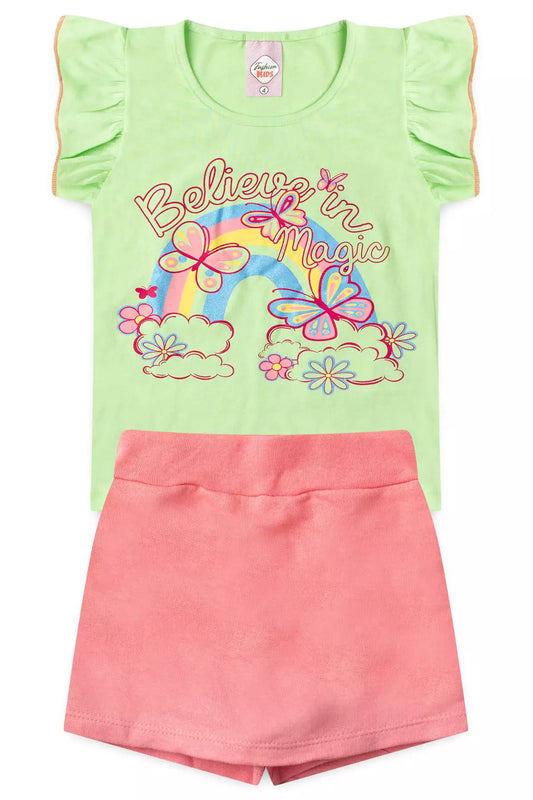 Conjunto Curto para Menina Borboletas Verde