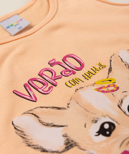 Conjunto Curto para Menina Cachorrinho Salmão