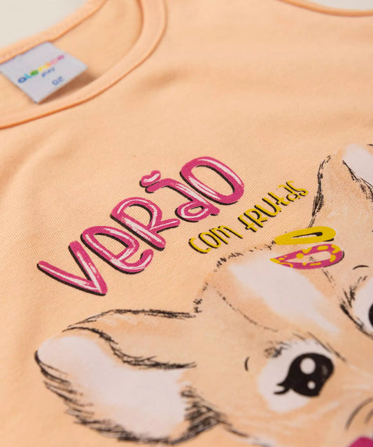 Conjunto Curto para Menina Cachorrinho Salmão