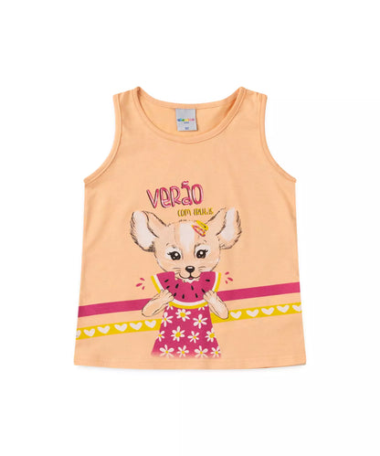 Conjunto Curto para Menina Cachorrinho Salmão
