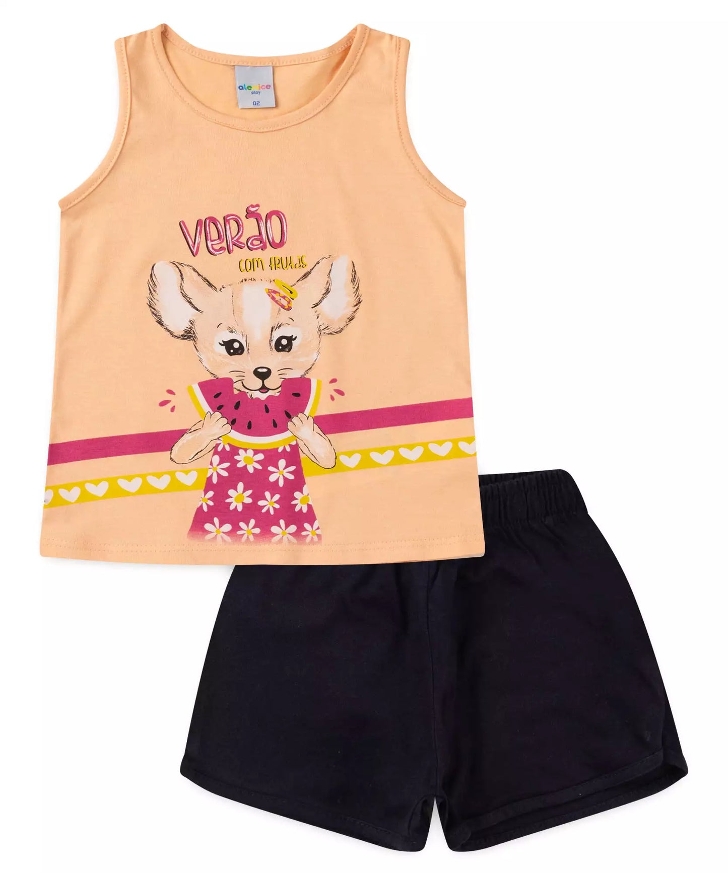 Conjunto Curto para Menina Cachorrinho Salmão