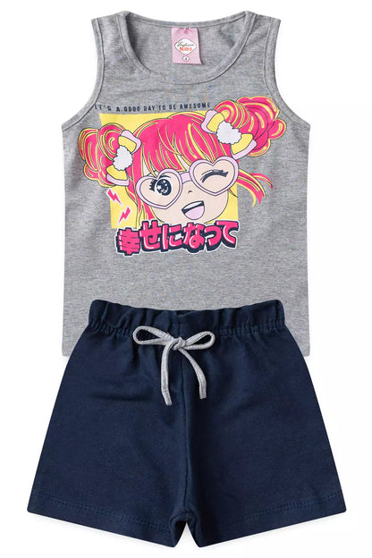 Conjunto Curto para Menina Garotinha Fashion Mescla