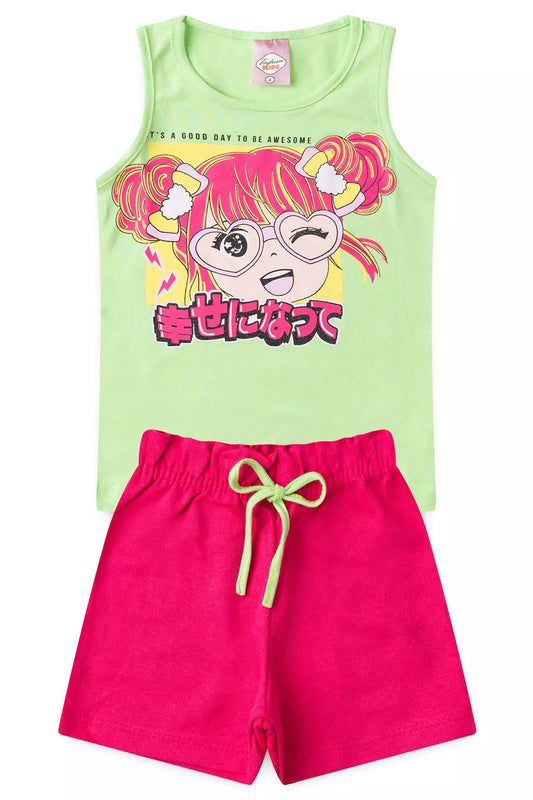 Conjunto Curto para Menina Garotinha Fashion Verde