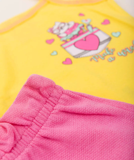 Conjunto Curto para Menina Gatinho Amarelo