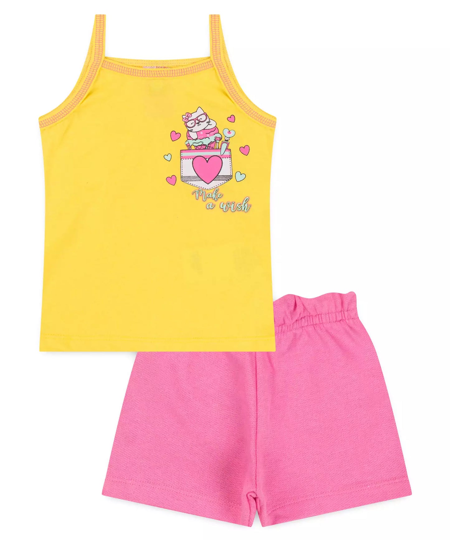 Conjunto Curto para Menina Gatinho Amarelo
