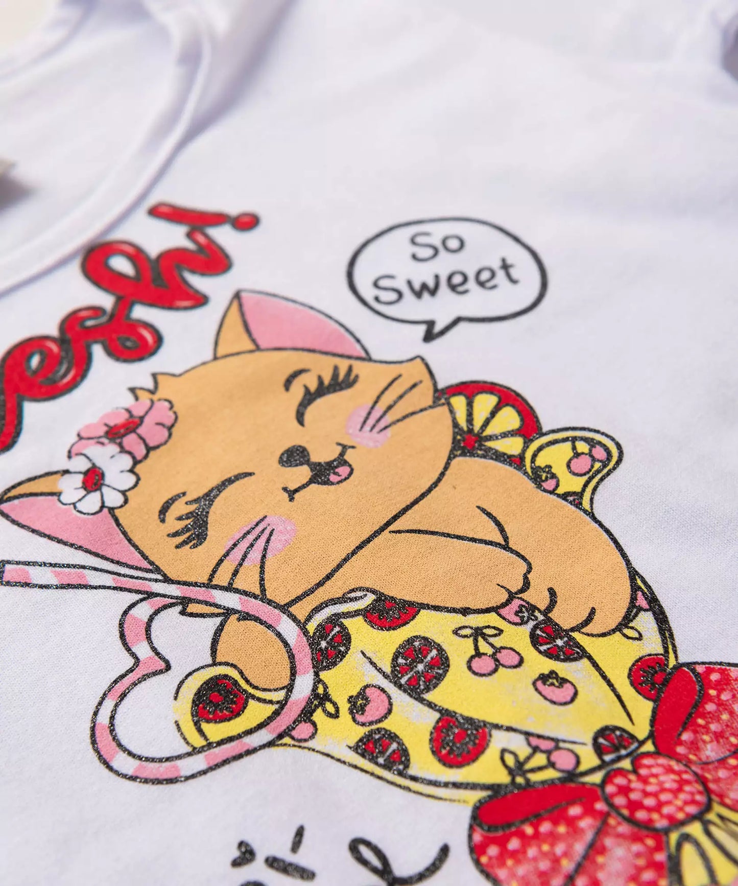 Conjunto Curto para Menina Gatinho Branco