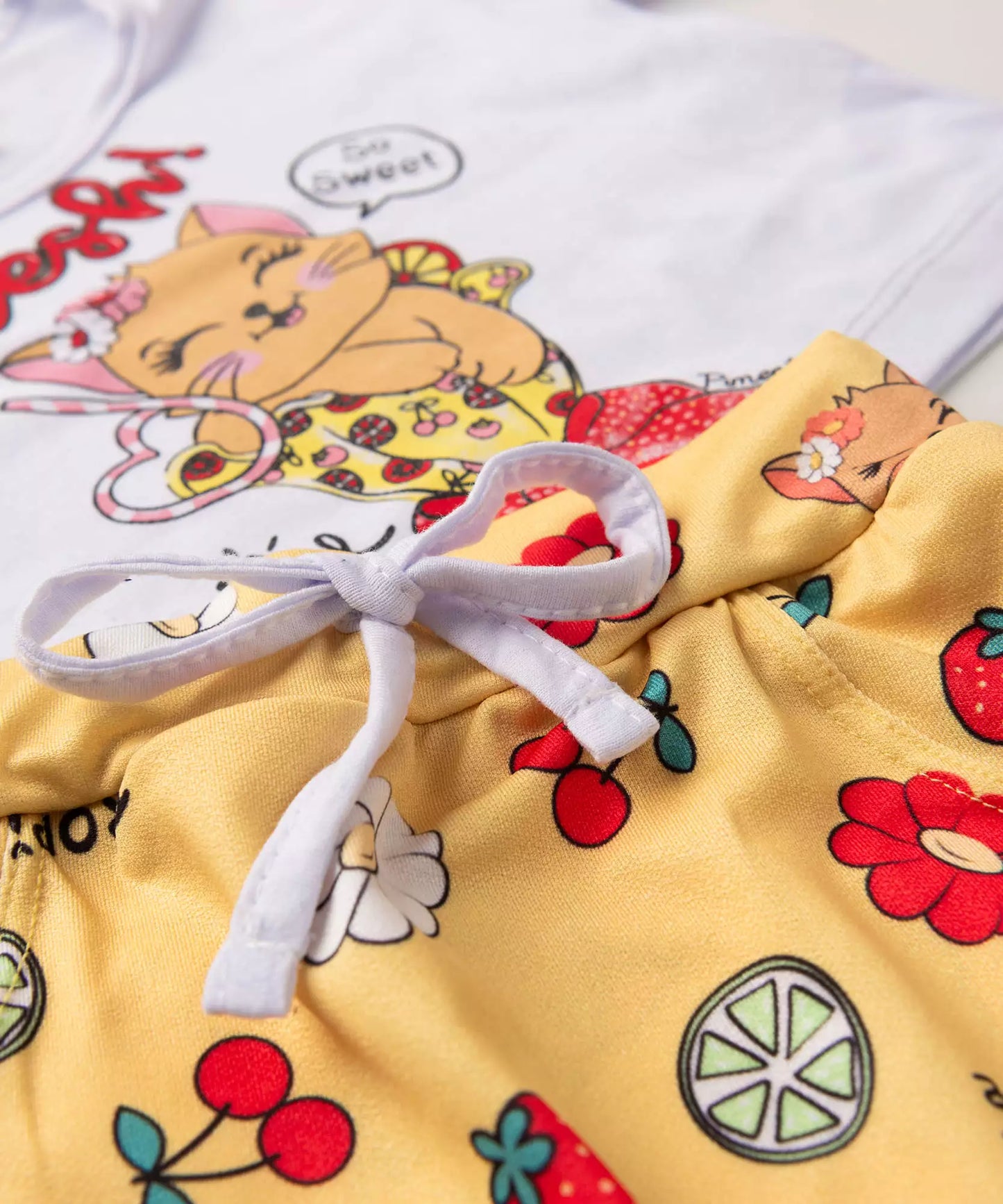 Conjunto Curto para Menina Gatinho Branco