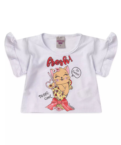 Conjunto Curto para Menina Gatinho Branco