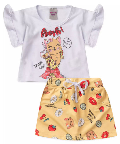 Conjunto Curto para Menina Gatinho Branco