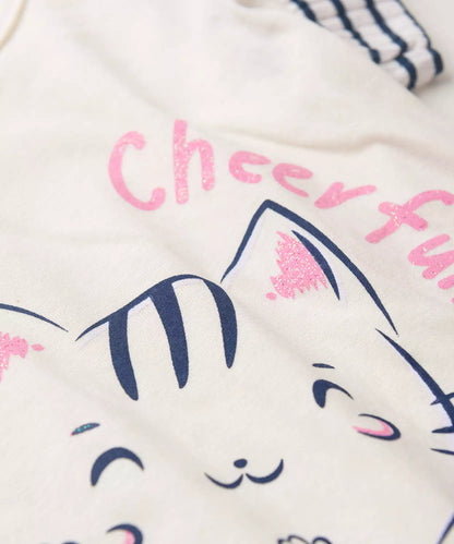 Conjunto Curto para Menina Gatinho em Marfim