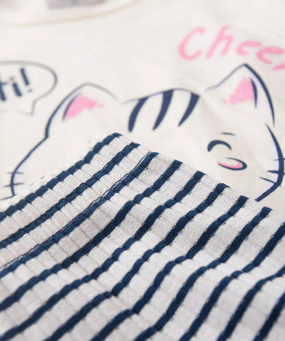 Conjunto Curto para Menina Gatinho em Marfim