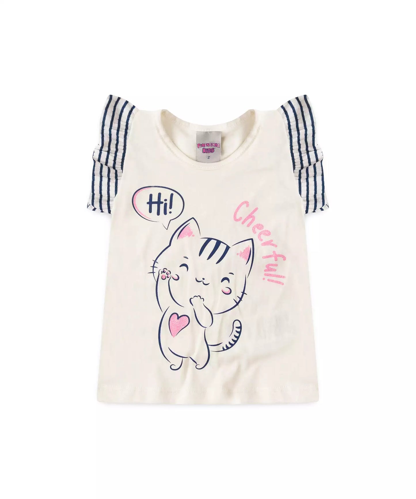 Conjunto Curto para Menina Gatinho em Marfim