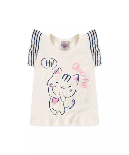 Conjunto Curto para Menina Gatinho em Marfim